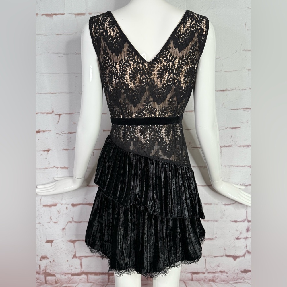 NEW ANTHROPOLOGIE FOXIEDOX Aurora S Black Lace & Velvet Ruffle Dress Size Small - Picture 6 of 15